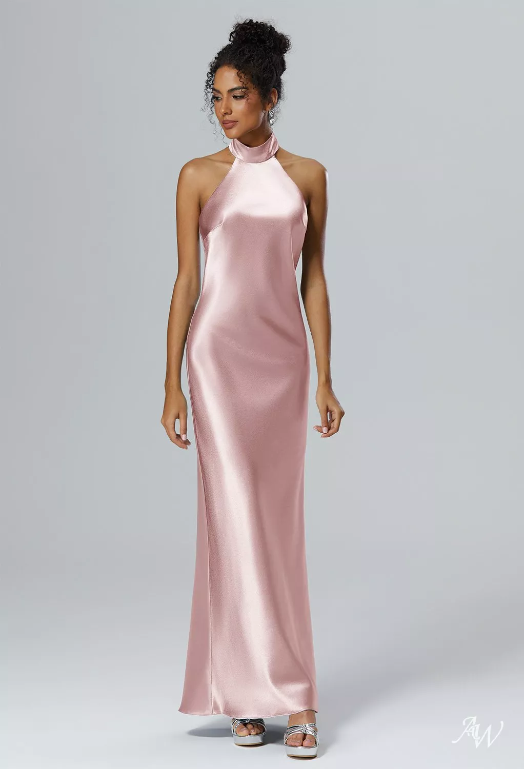 AW Mugwort Crystal Satin Pearl Pink Bridesmaid Dresses | AW.Bridal